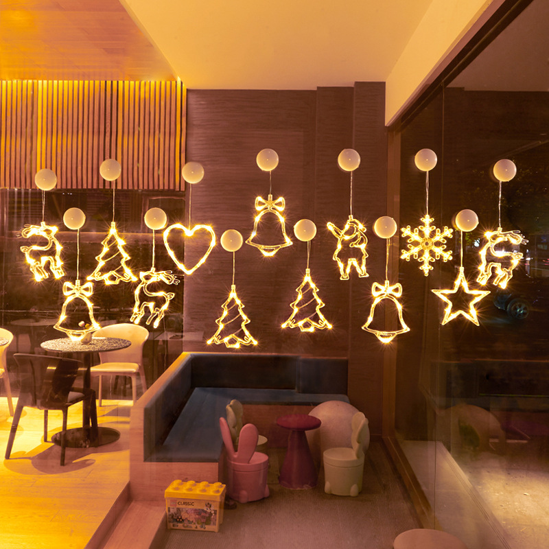 Pendant Lighting Christmas Decor - Battery‑Operated LED Snowflake Santa Claus Hanging