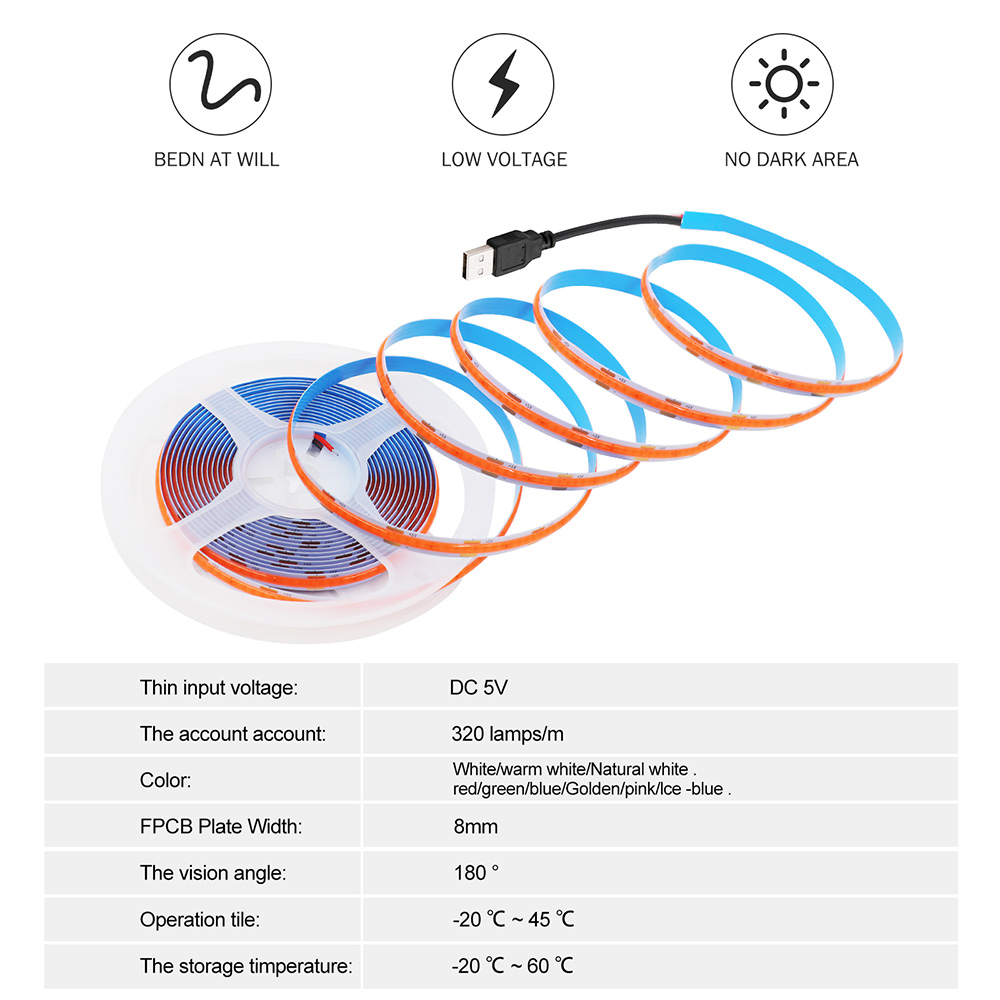 DC 5V COB LED Strip Light 320L - đánh giá và giá Decor Lighting Hours
