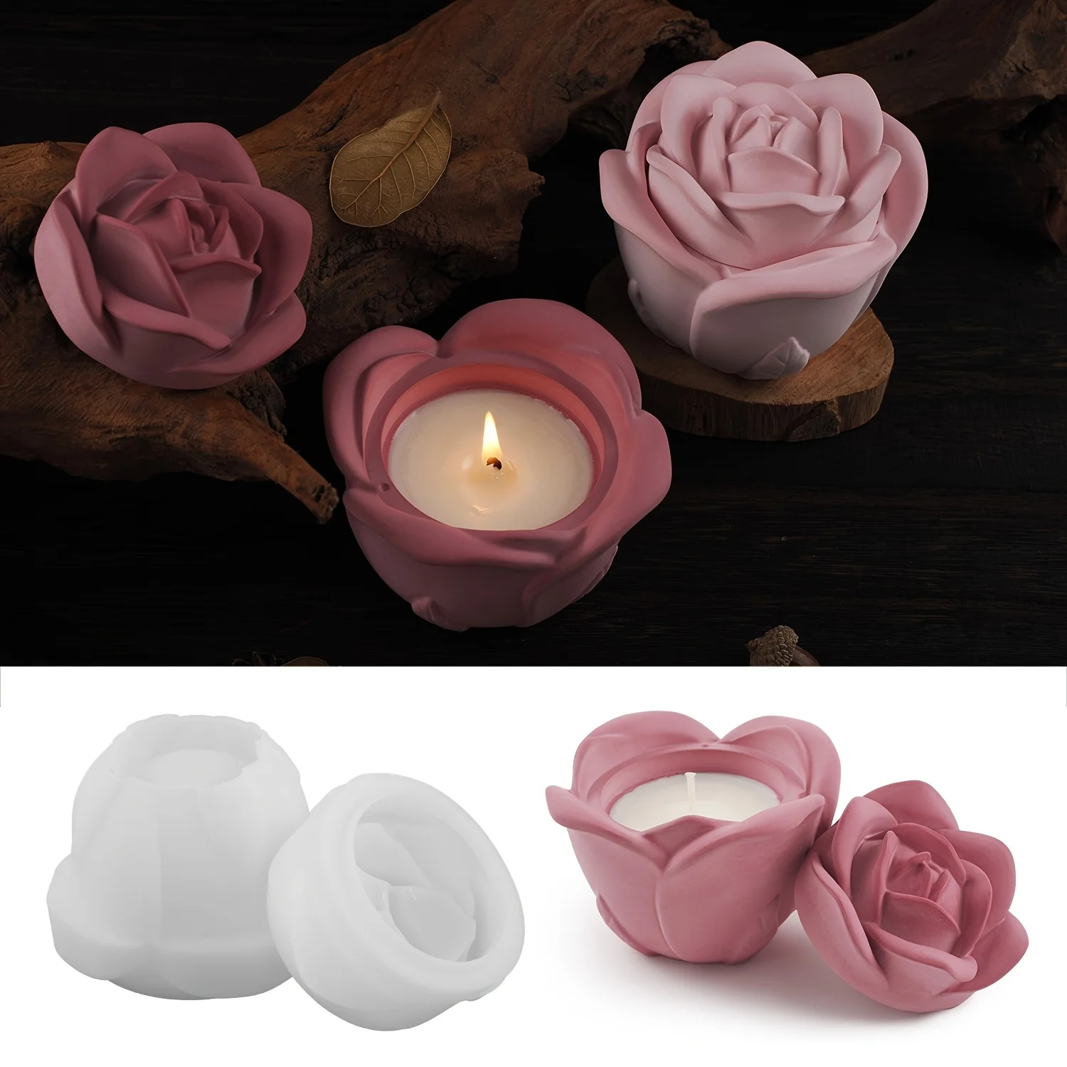 2-Piece Set Rose Shaped Silico - đánh giá và giá Candle Holder Set